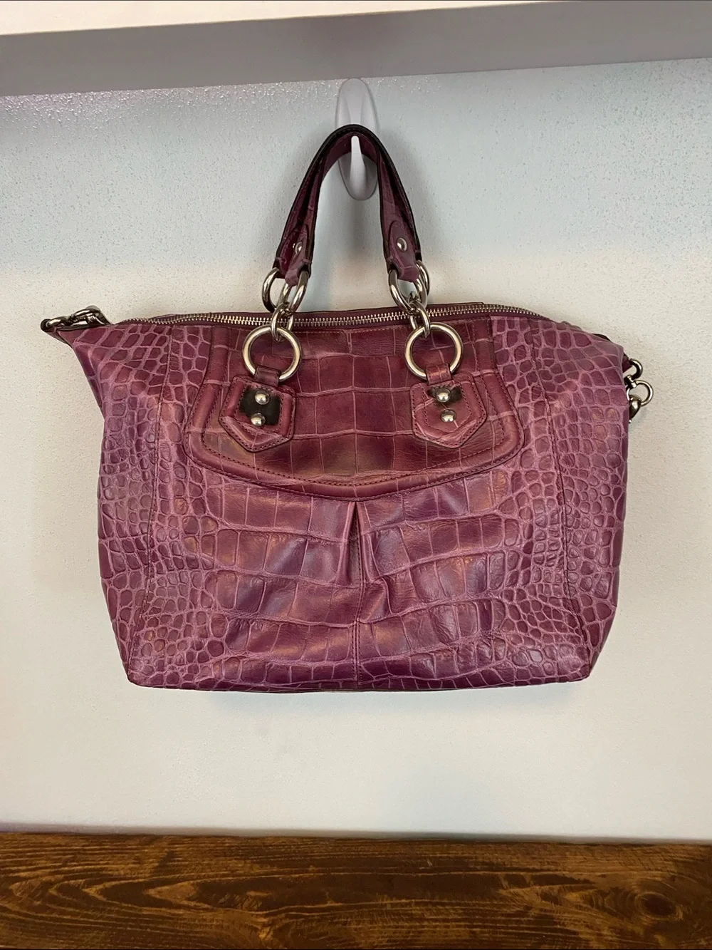 Coach Croc-Embossed Leather Tote in Plum